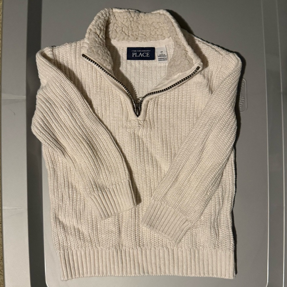 The Children's Place Cream Ribbed 1/4 Zip Sweater